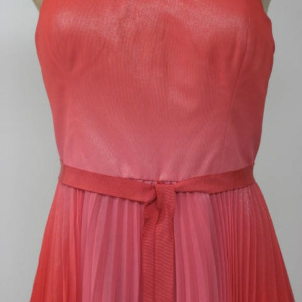 AQUA Coral Strapless Pleated Belted Flow Mini Dress 10 New - Picture 3 of 6